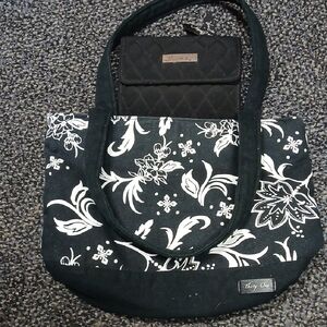Thirty-One Black White Floral Tote